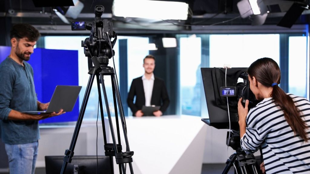 TV news crew in a TV studio