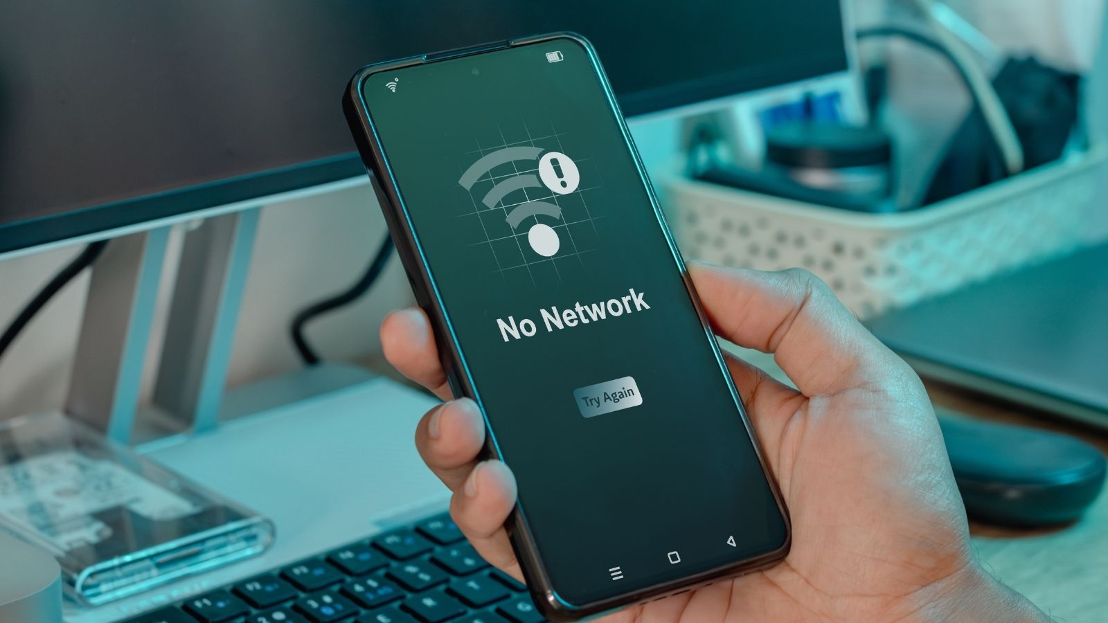 Neighbor’s Contractor Knocks Out Wi Fi, so Homeowner Plans Repairs Without Warning Them First man holding a phone with a "no network" error message