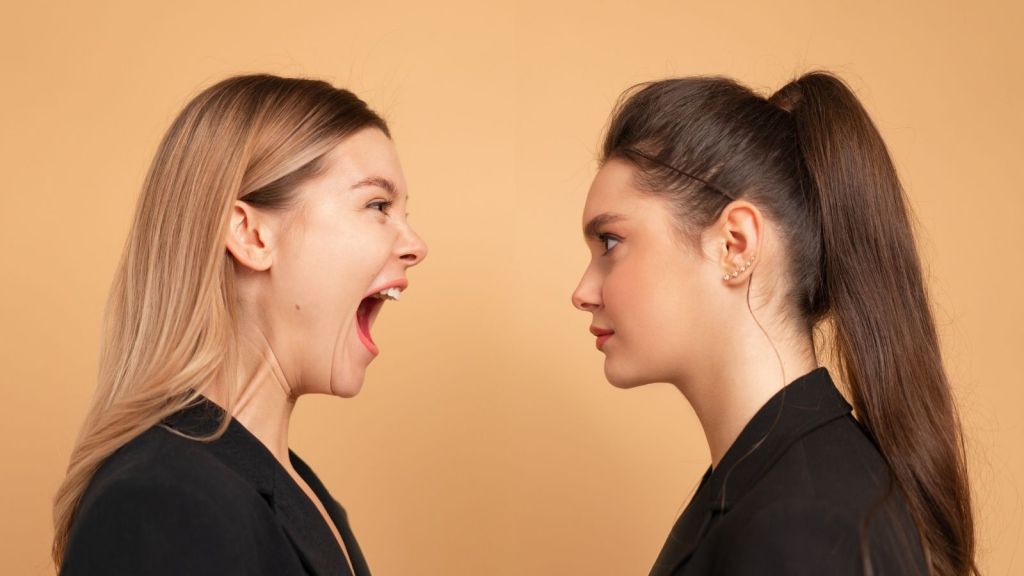 woman yelling at her coworker