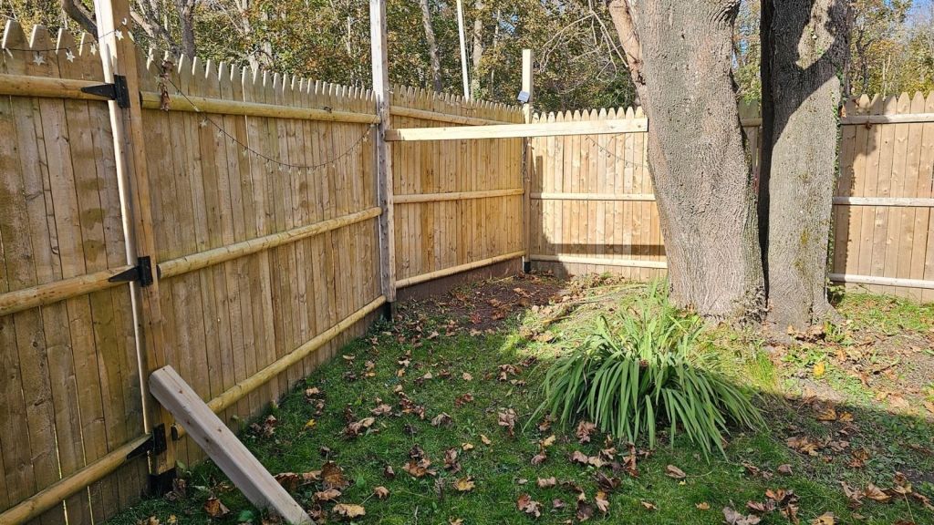wooden fence around a backyard