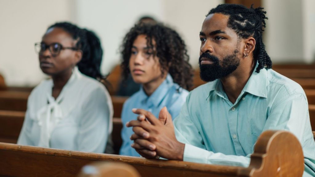 family sitting in church
