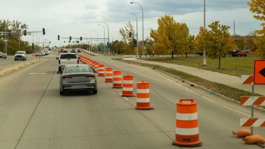 lane blocked off for road construction
