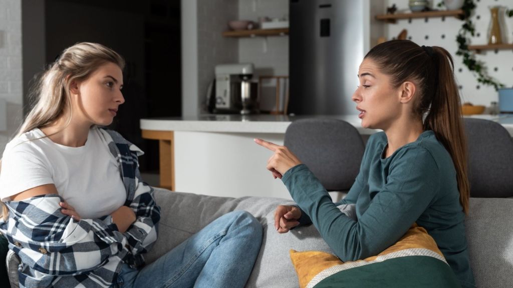 two young women talking