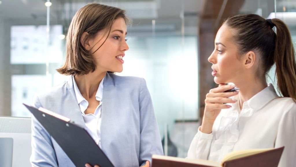 two businesswomen talking
