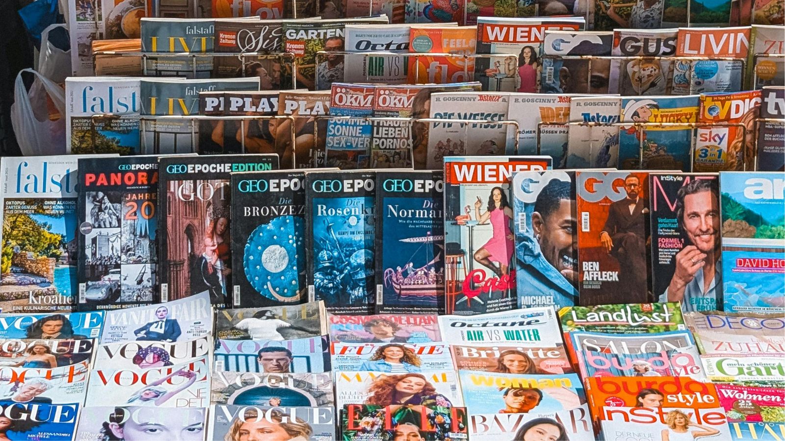 Magazines with different titles and covers