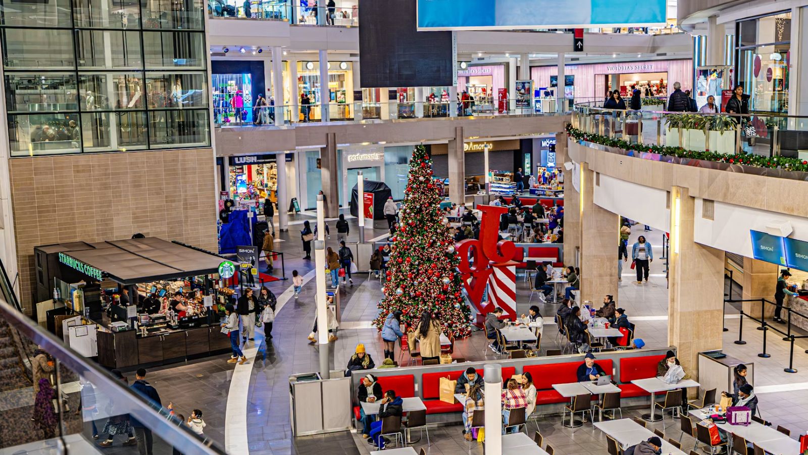 Busy mall during Christmas season