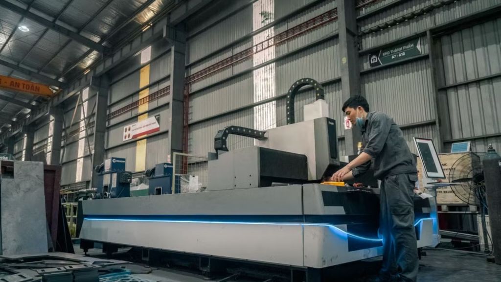 Man working in an industrial warehouse