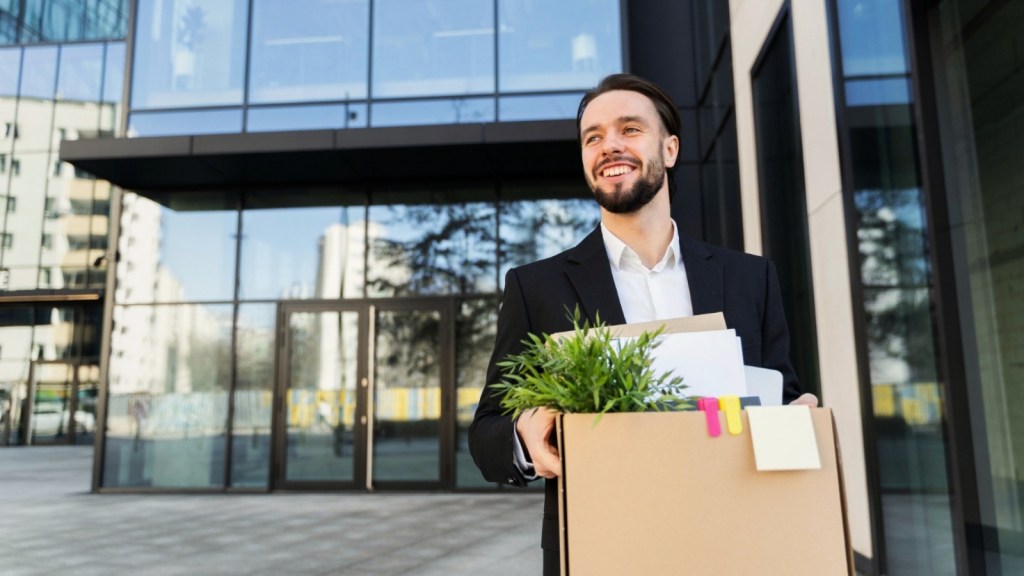 Happy man quitting his job