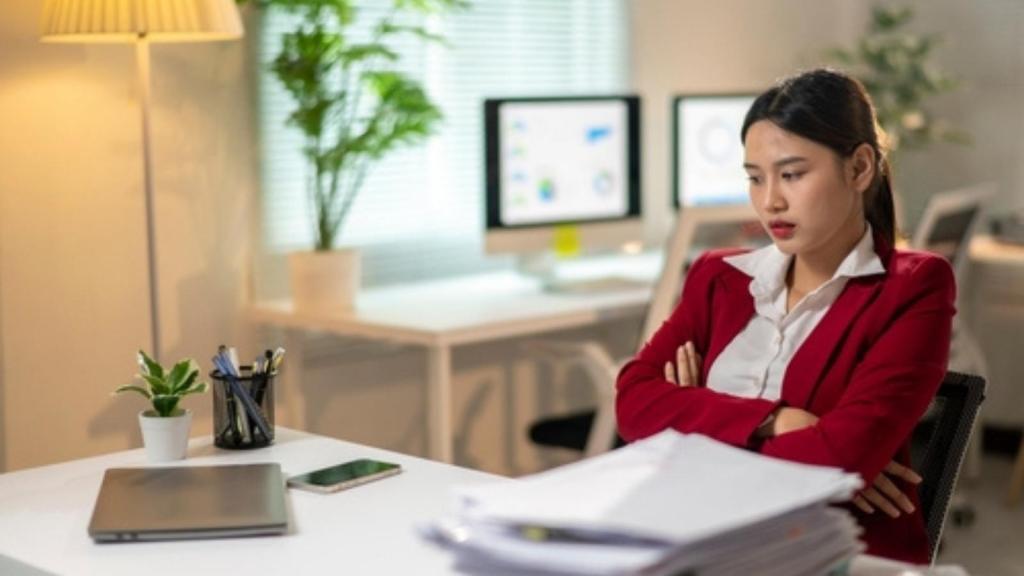 Upset woman at work