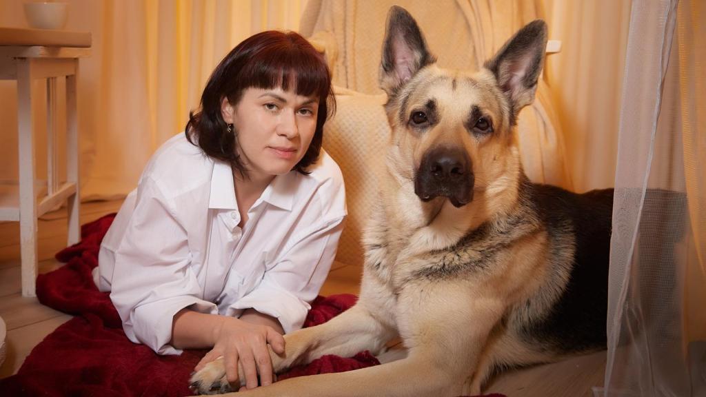 woman with a big dog