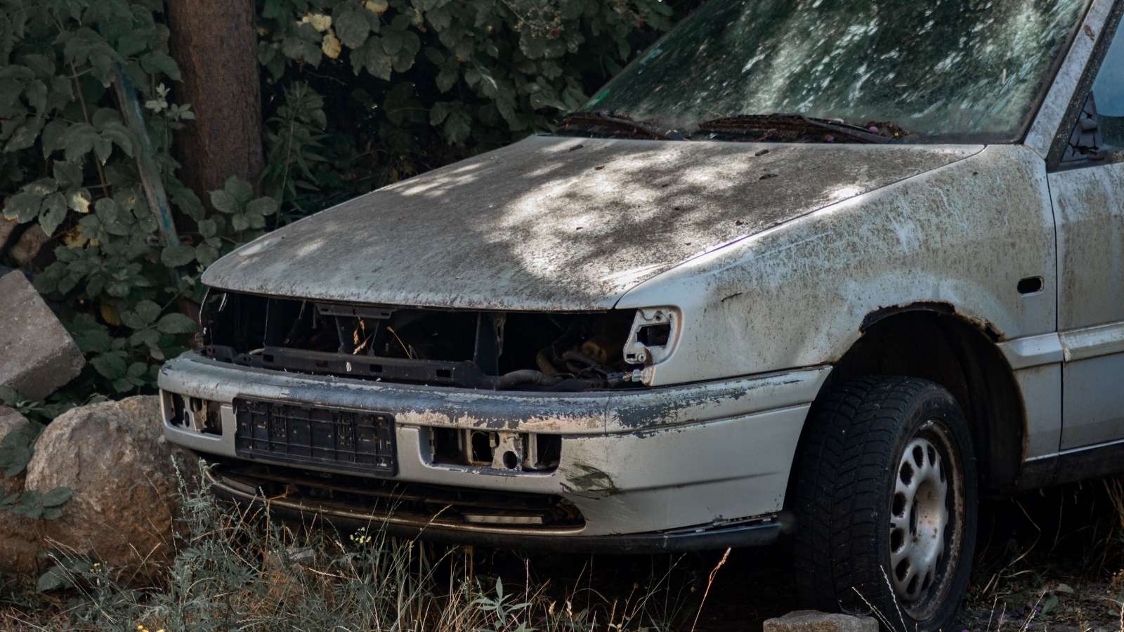 closeup of a junky car