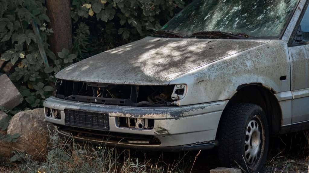 closeup of a junky car