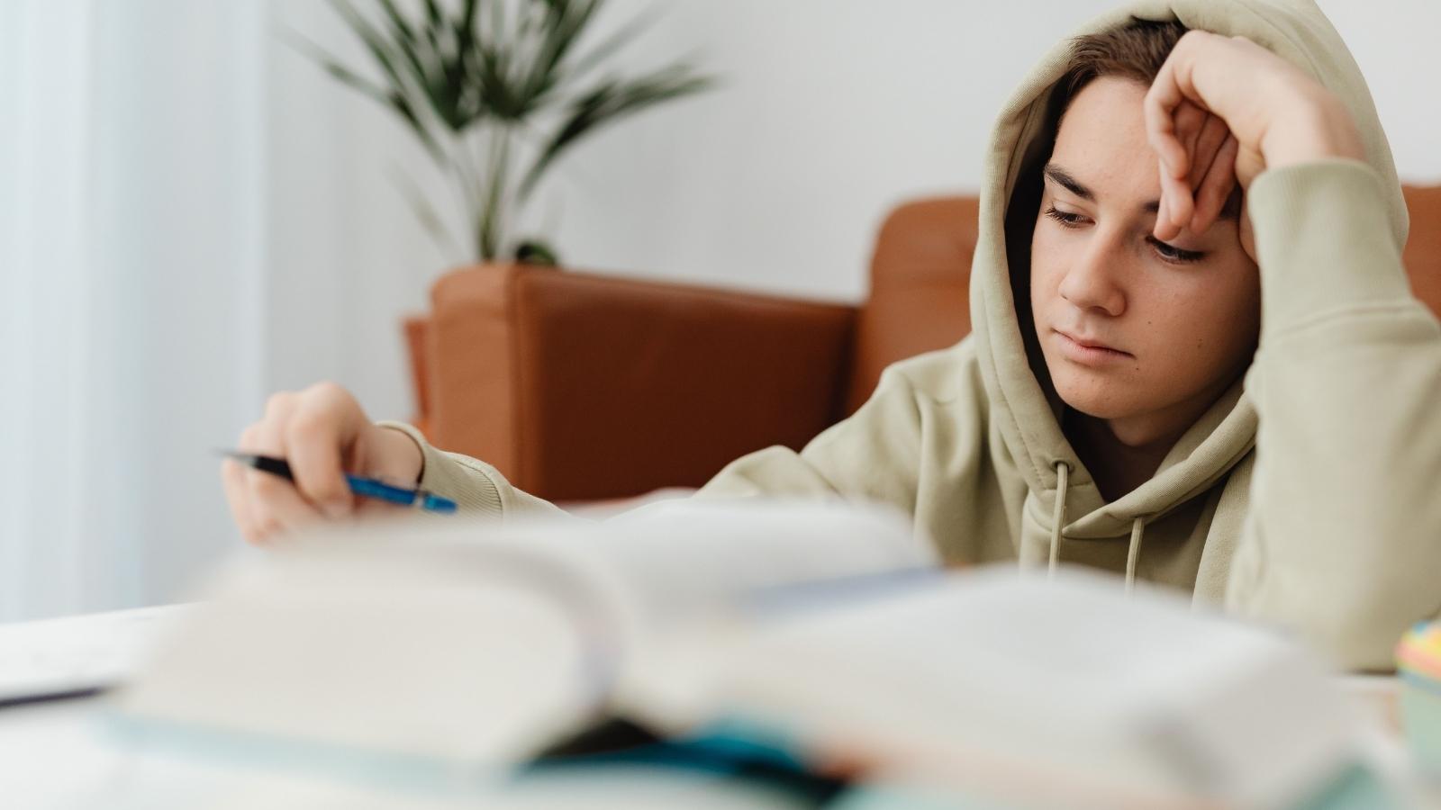 closeup of high school student studying
