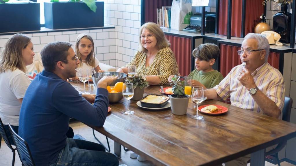 large family dining at restaurant