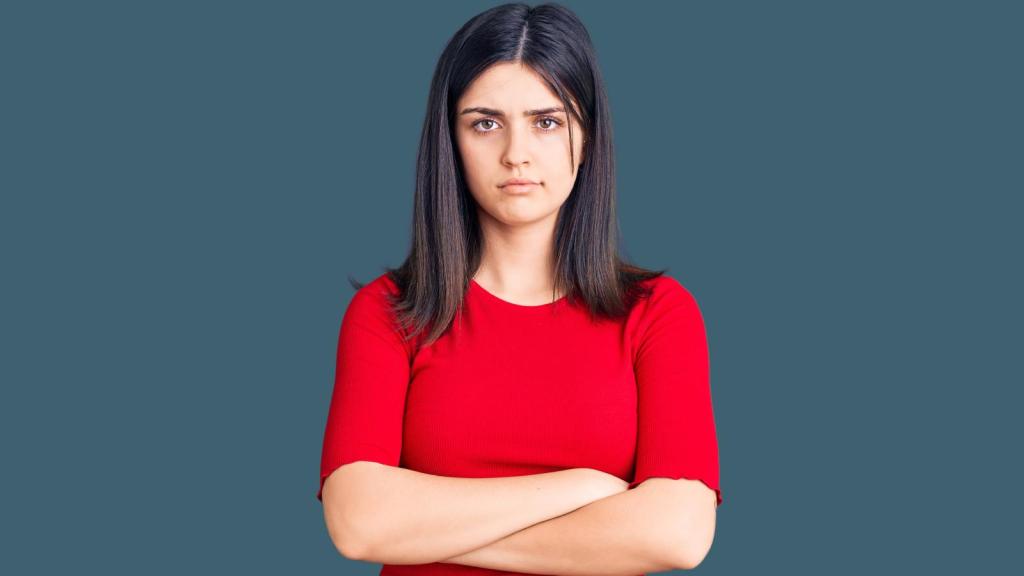 woman with a serious expression