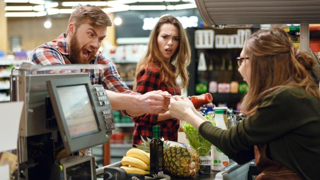 man yelling in a grocery store