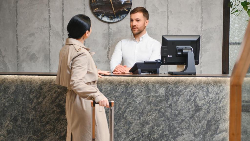 worker and guest in a hotel