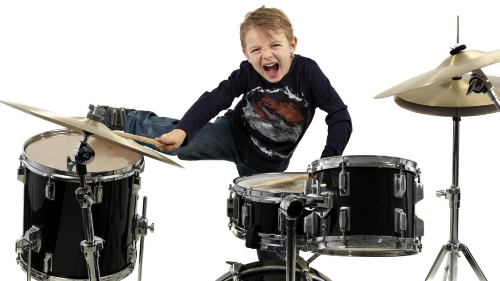 little kid playing drums