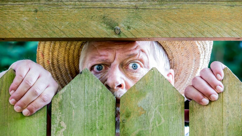 man looking through a fence