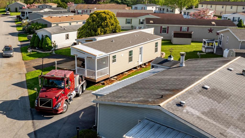 aerial view of a trailer park