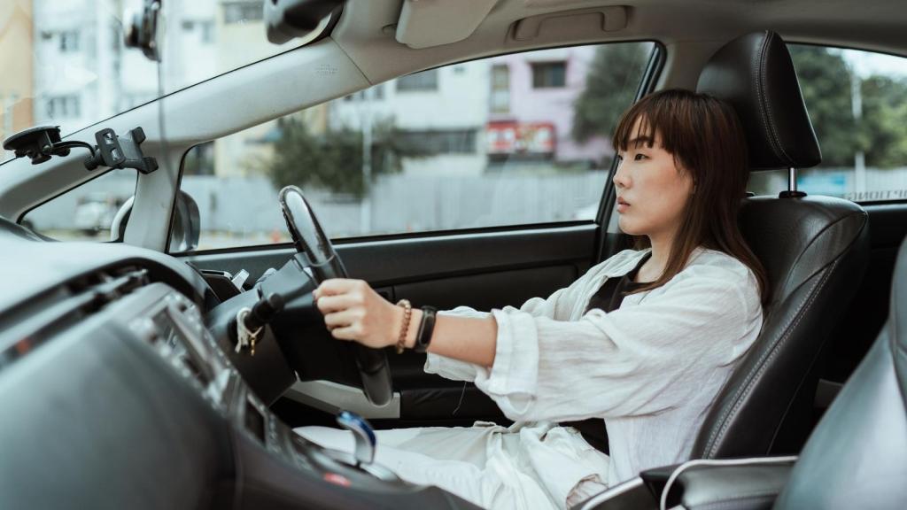 professional woman driving in car