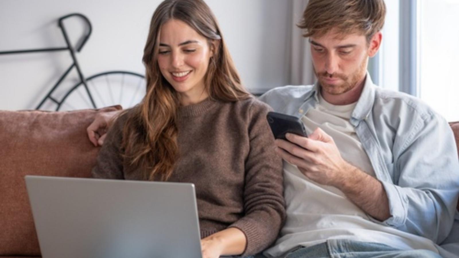Woman and man online