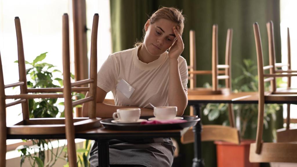 waitress sitting at a table