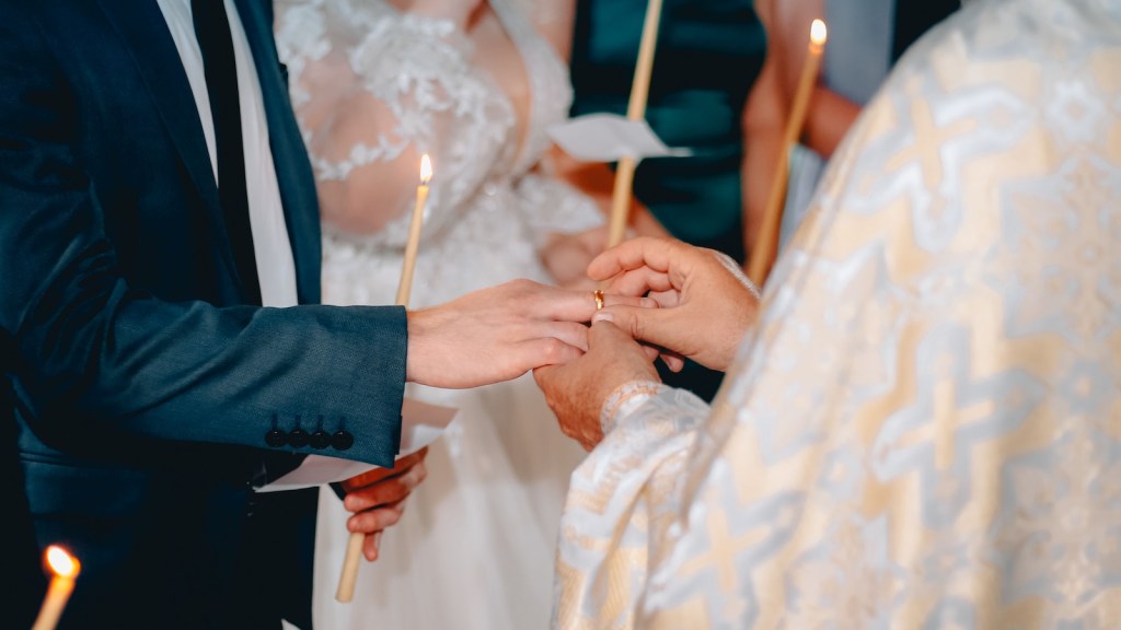 bride and groom exchanging wedding rings