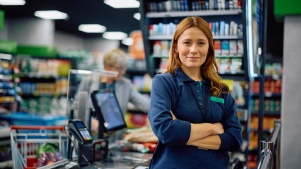 Cashier smiling