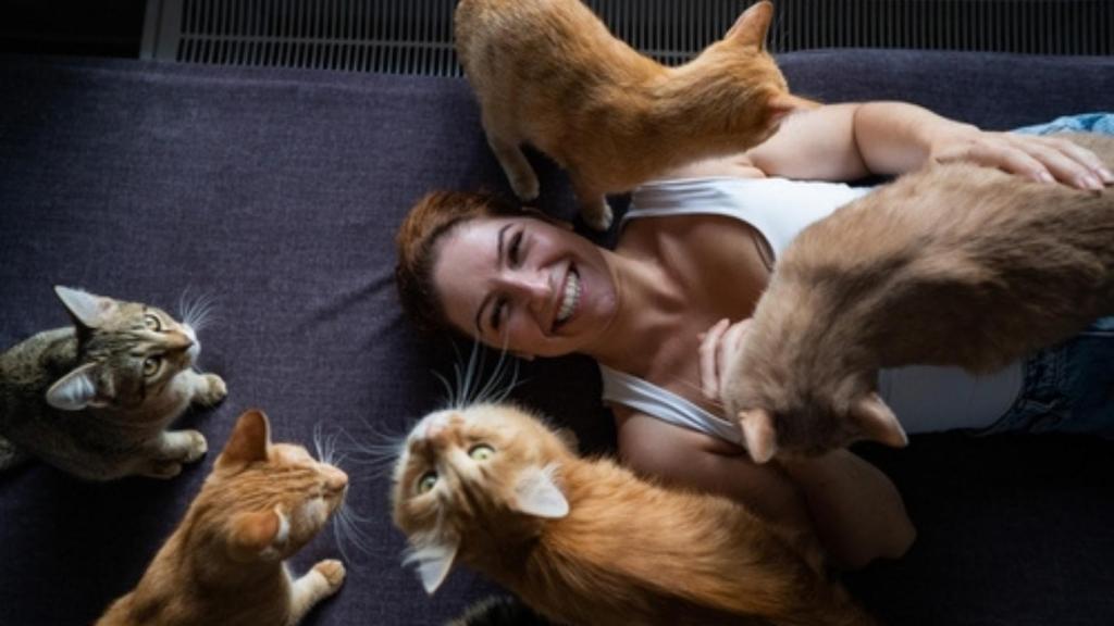 Woman with cats