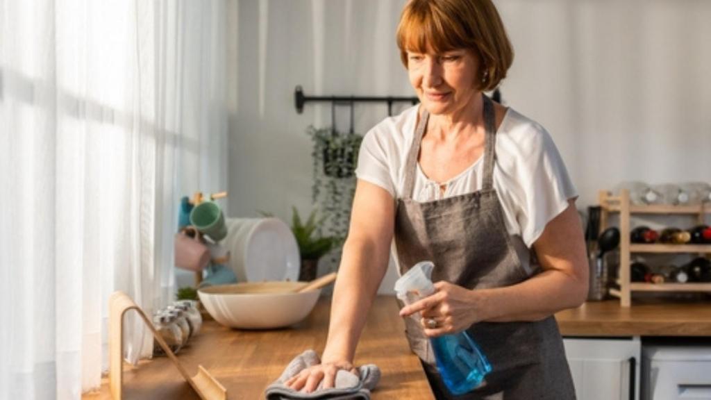 Mom cleaning a house