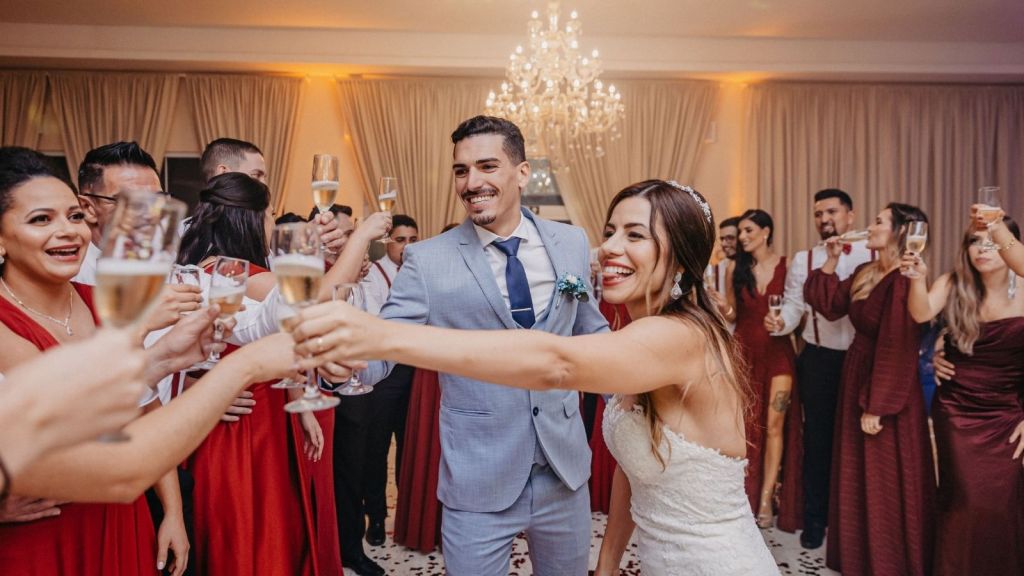 A bride and groom at their wedding