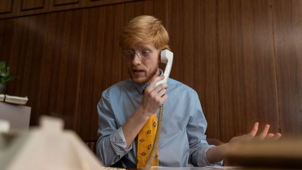 Man in office attire talking on the phone
