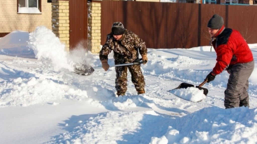 Neighbors shoveling