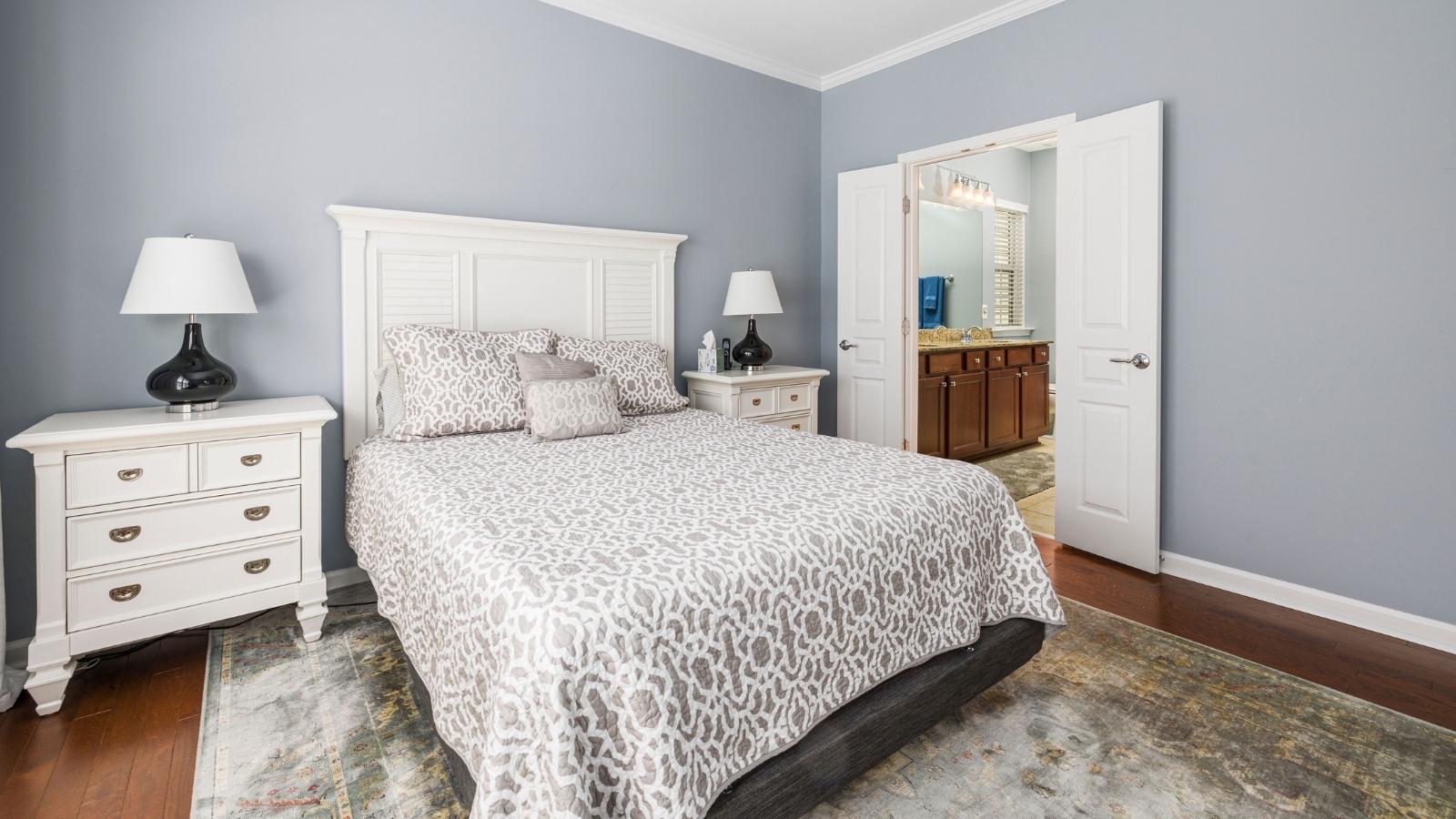 Full-size bed in a rental room
