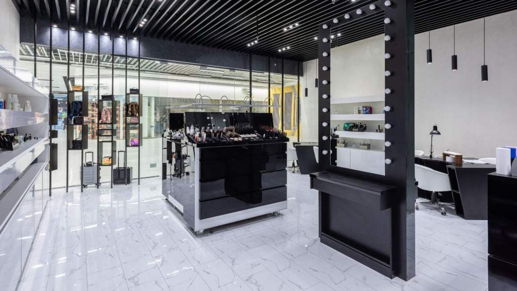Inside of a modern makeup store in the mall