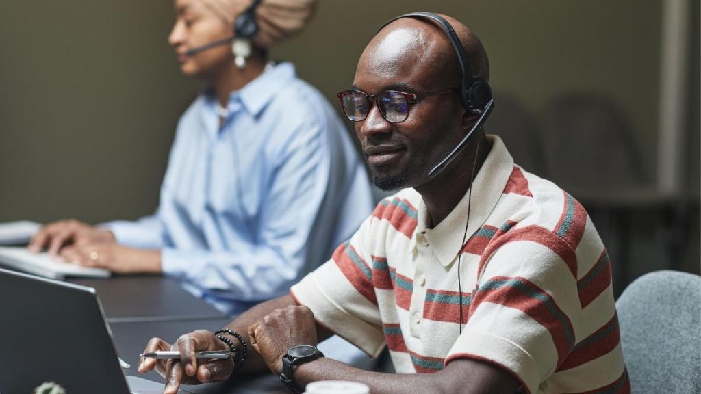Call center worker taking health insurance calls