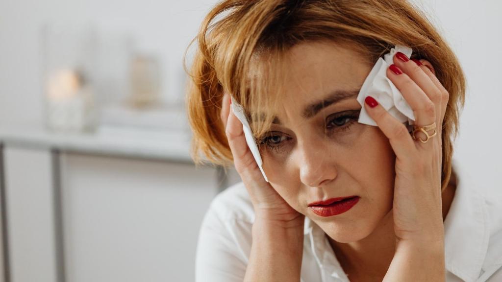 Woman upset and sad about her husband and job