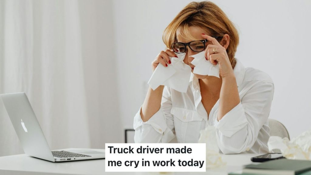 woman crying at work