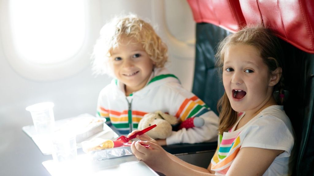two kids on an airplane