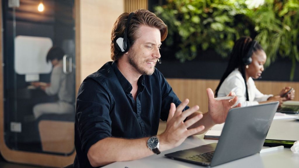 tech support worker wearing a headset