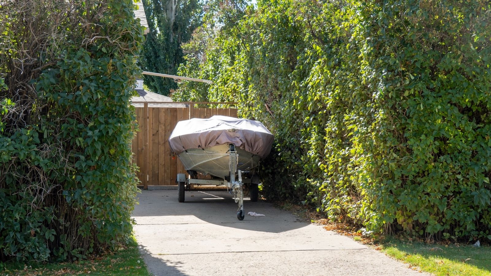 Her Neighbors Boat Has Been Stored in the Wrong Spot Long Enough — Shes Ready to Report Him to the City boat parked in backyard