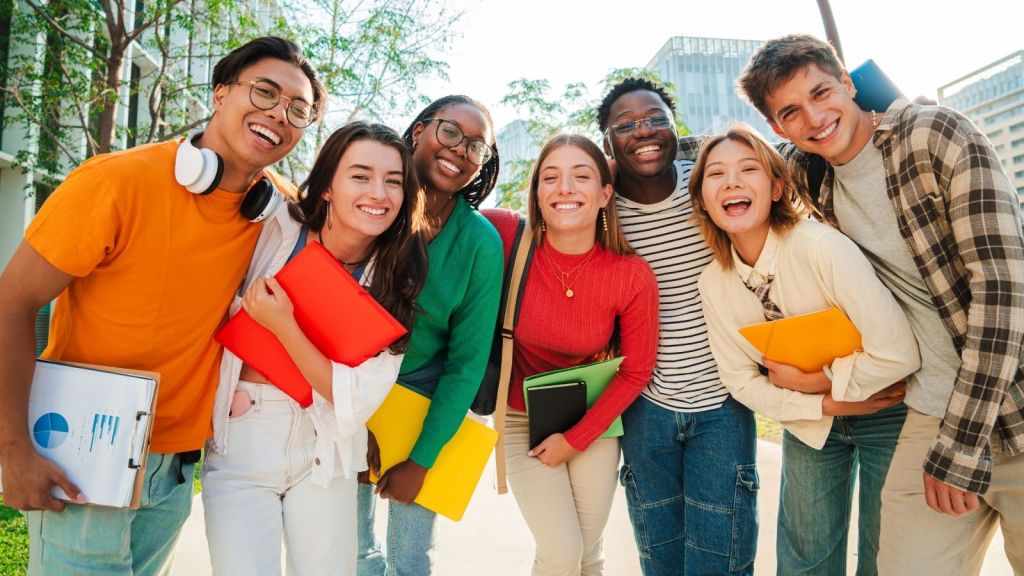 big group of students smiling