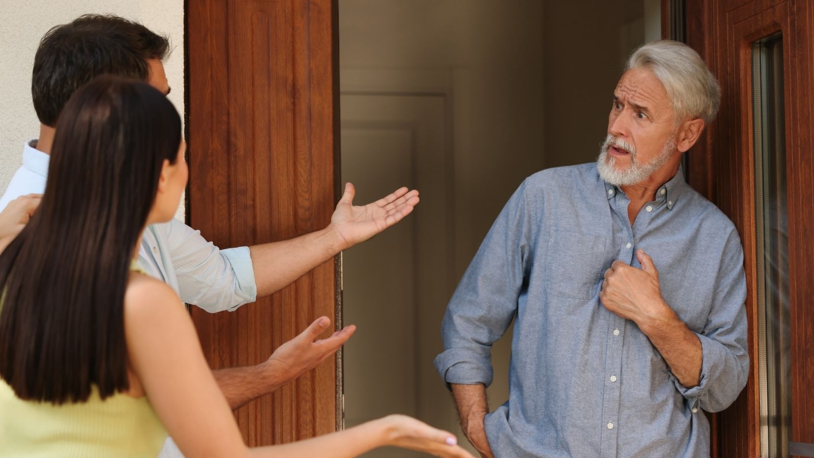 They Had Video Evidence of Their Neighbor’s Behavior—But Their Landlord Still Did Nothing couple upset at older man