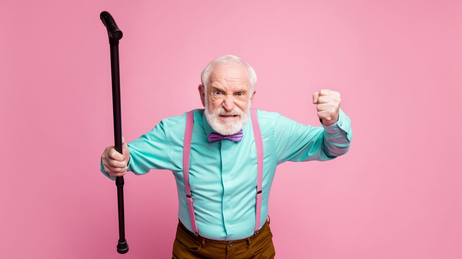 angry old man with a cane