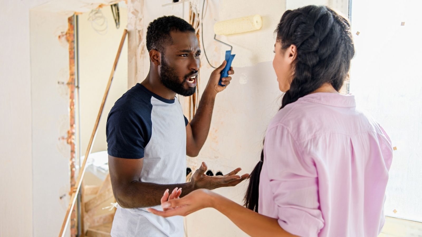 Wife Shares Her Home Renovation Ideas With Her Husband, But He Shoots Down Every Idea And Tells Her Hes In Charge couple arguing about a home renovation project