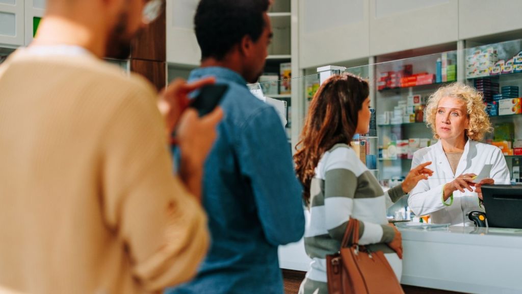 waiting in line at a pharmacy