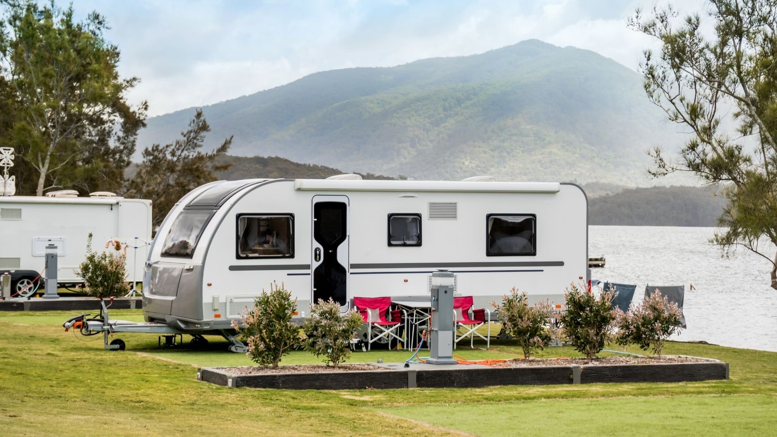 RV at a caravan park on a lake