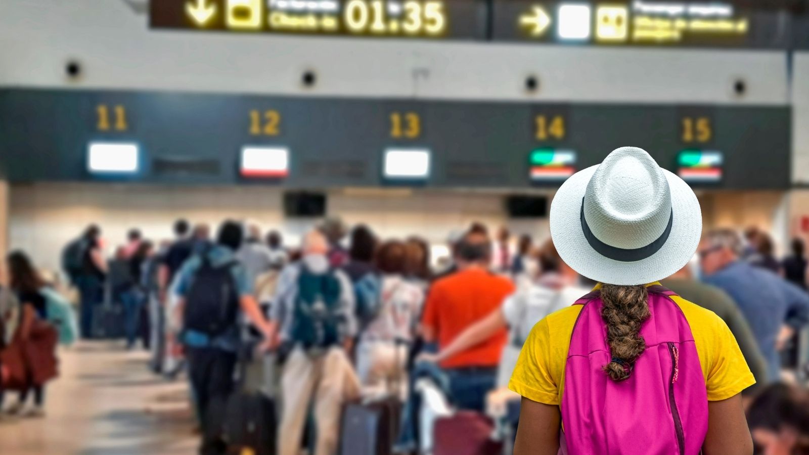 She Was Rushing to Get Her Bag Checked and Make Her Gate — The Customer Ahead of Her Was Taking Forever tourists waiting in line at the airport