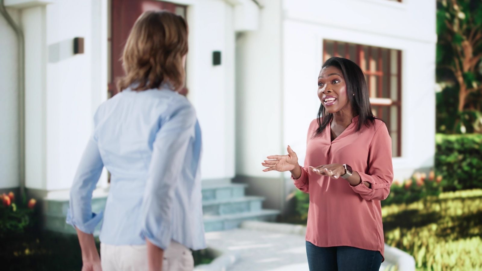 She Called Parking Enforcement on Her Neighbor for Blocking the Sidewalk, So Her Neighbor Immediately Filed a Complaint About Her Husbands Parking two female neighbors arguing outside
